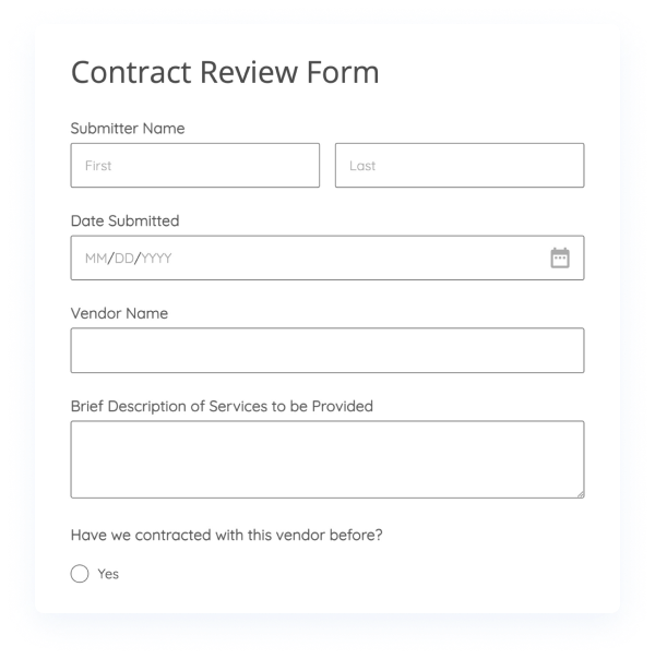 image showing a contract review form created in 123formbuilder