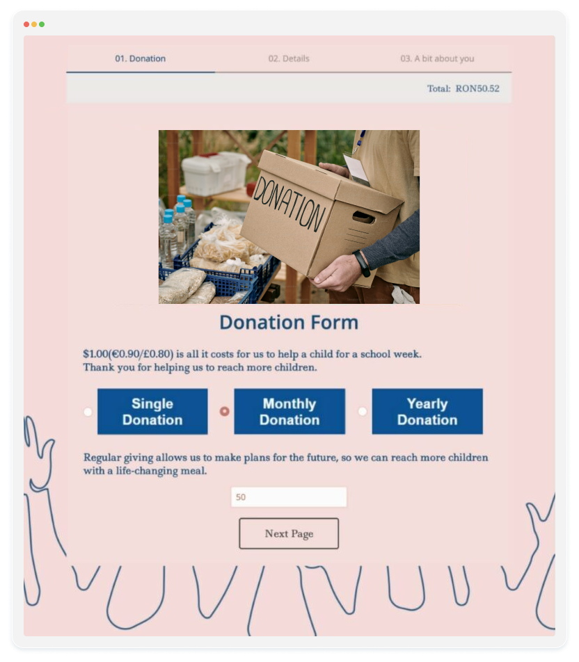 image showing a donation form with payment integration created with 123formbuilder