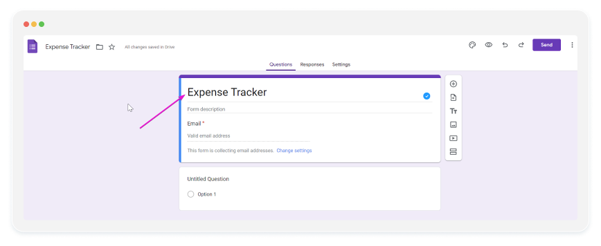 image showing how to create an expense tracker form in google forms