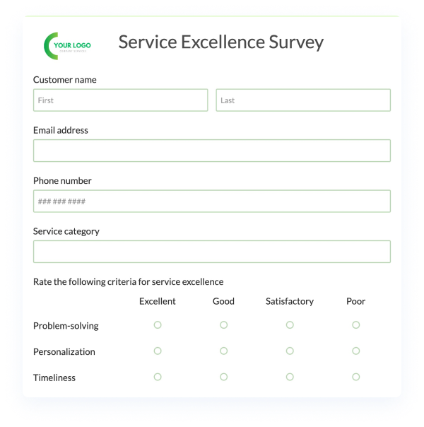 image showing a service excellence survey created in 123formbuilder