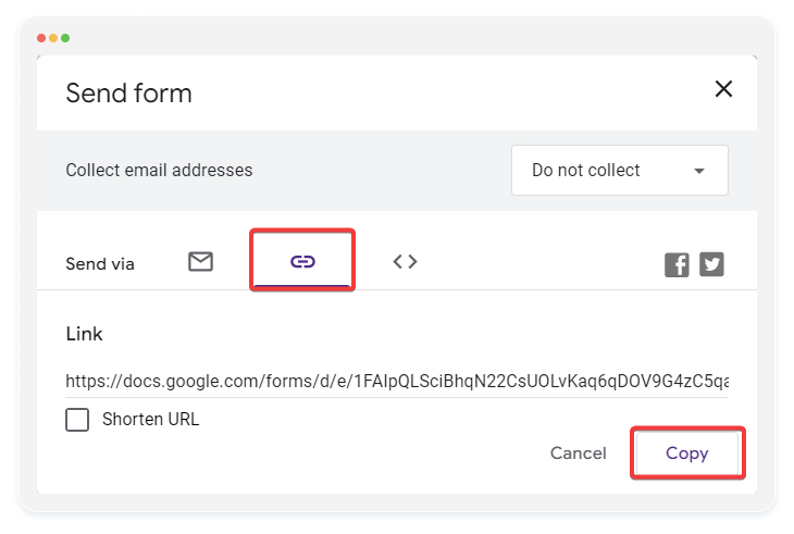 image showing how to copy form url in google forms