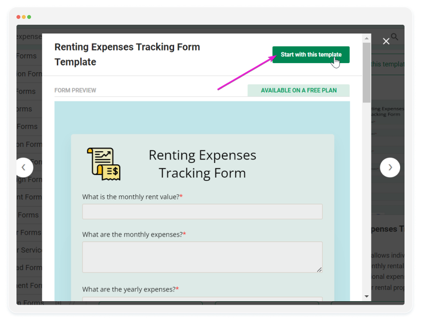 image showing how to create a renting expenses tracking form in 123formbuilder