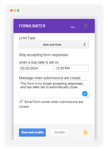 image showing how to set a closing date for your google form with formlimiter add-on 