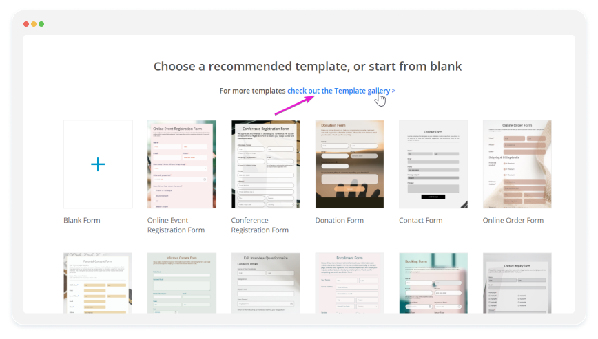 image showing how to search for a template in 123formbuilder