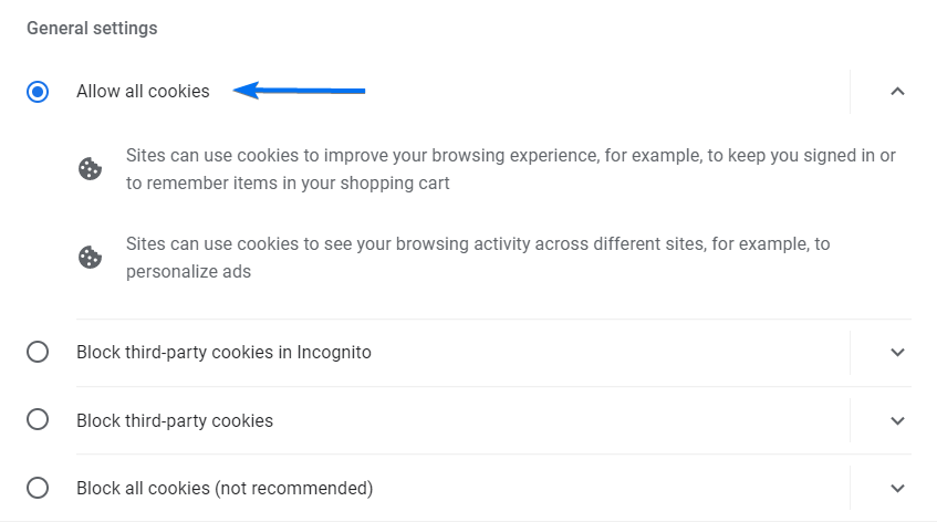Chrome allow cookies