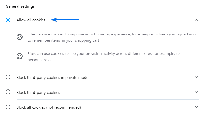 Opera enable cookies