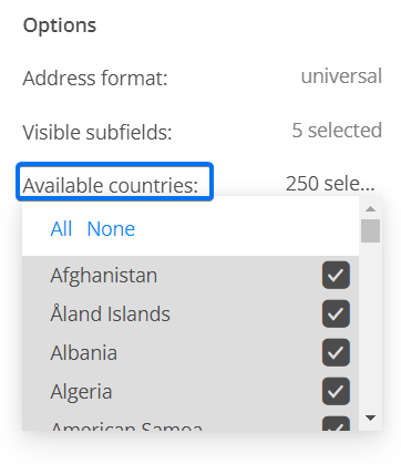 Available countries