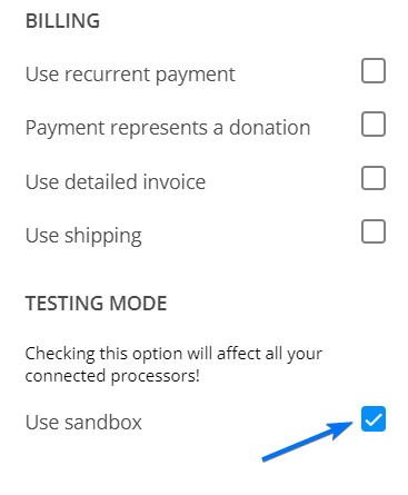 Sandbox test mode