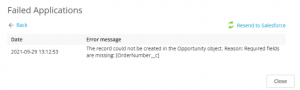 The record could not be created. Required fields are missing