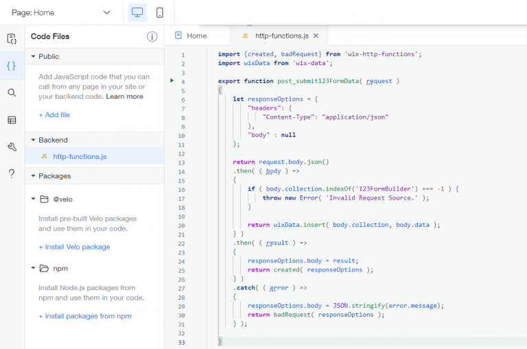 How to integrate forms with Wix Code | 123FormBuilder Docs