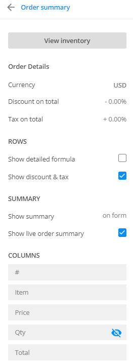 Order summary options