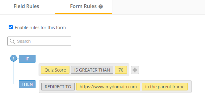 Quiz form rule