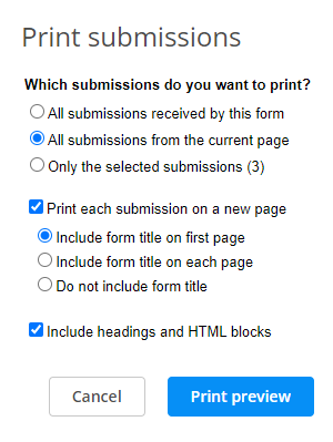 Print submissions options