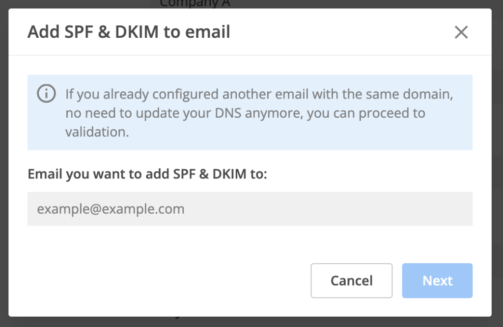 Add SPF & DKIM, type desired email address