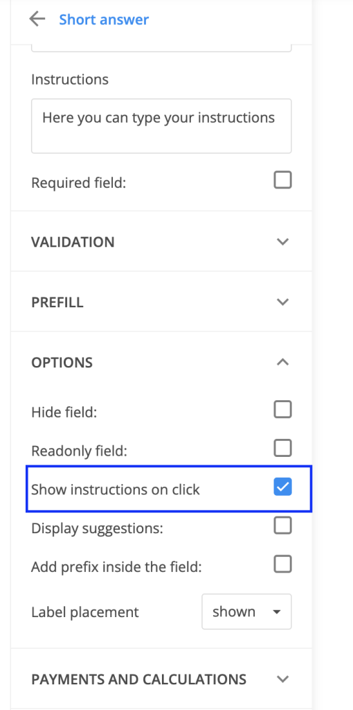 Show instructions on click