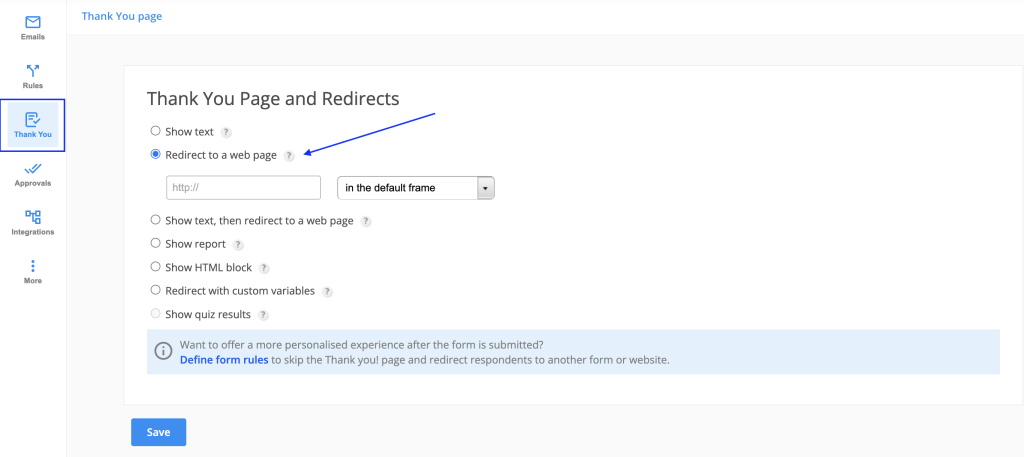 Redirect users to a web page