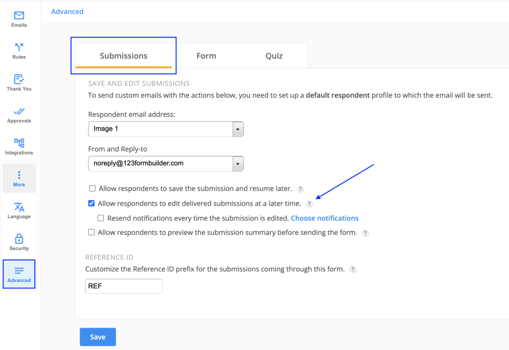 Allow respondents to edit delivered submission at a later time