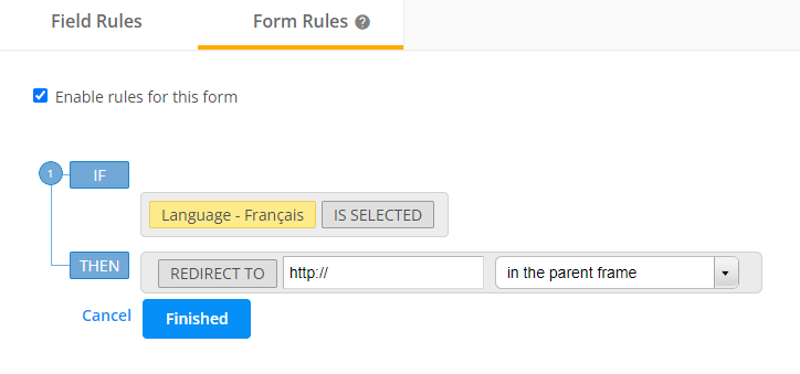 Form rules based on language