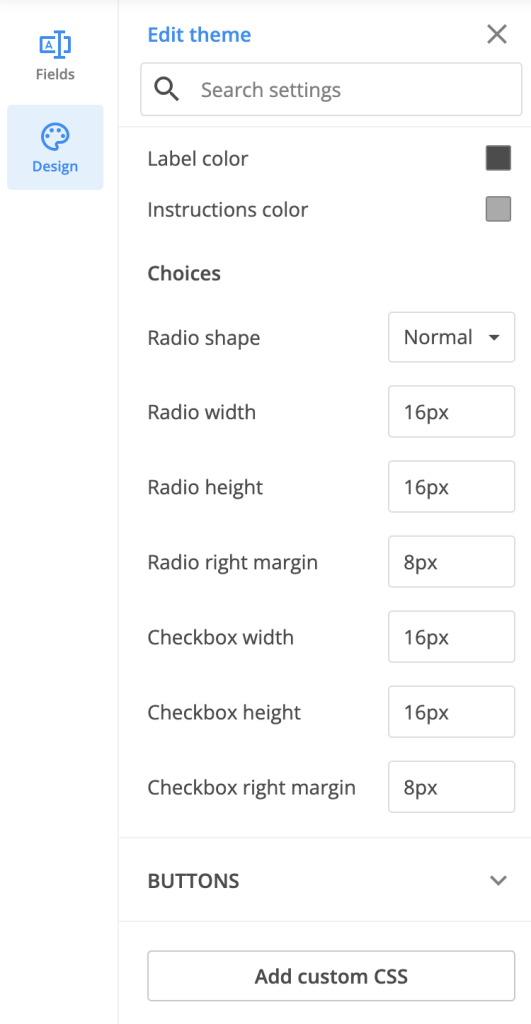 Label choices theme settings
