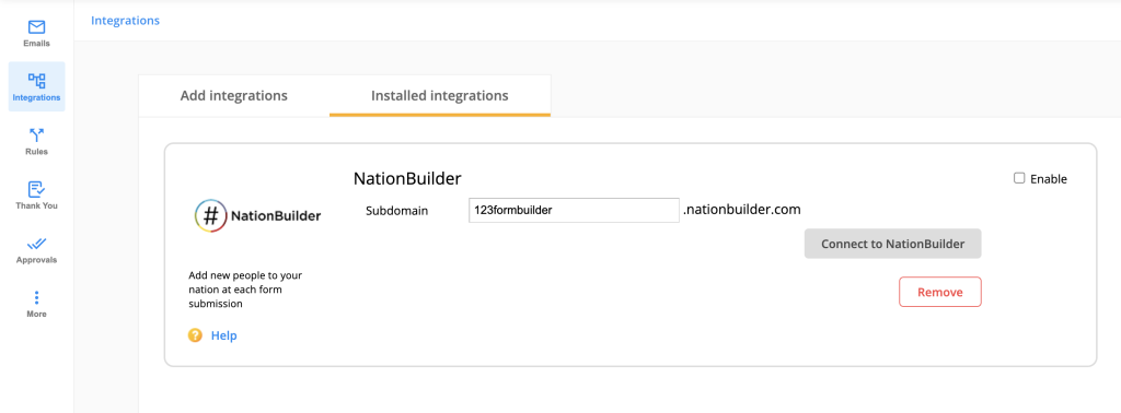 NationBuilder 123FormBuilder integration