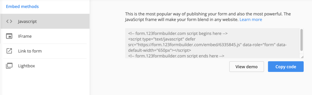 JavaScript 123Formbuilder form