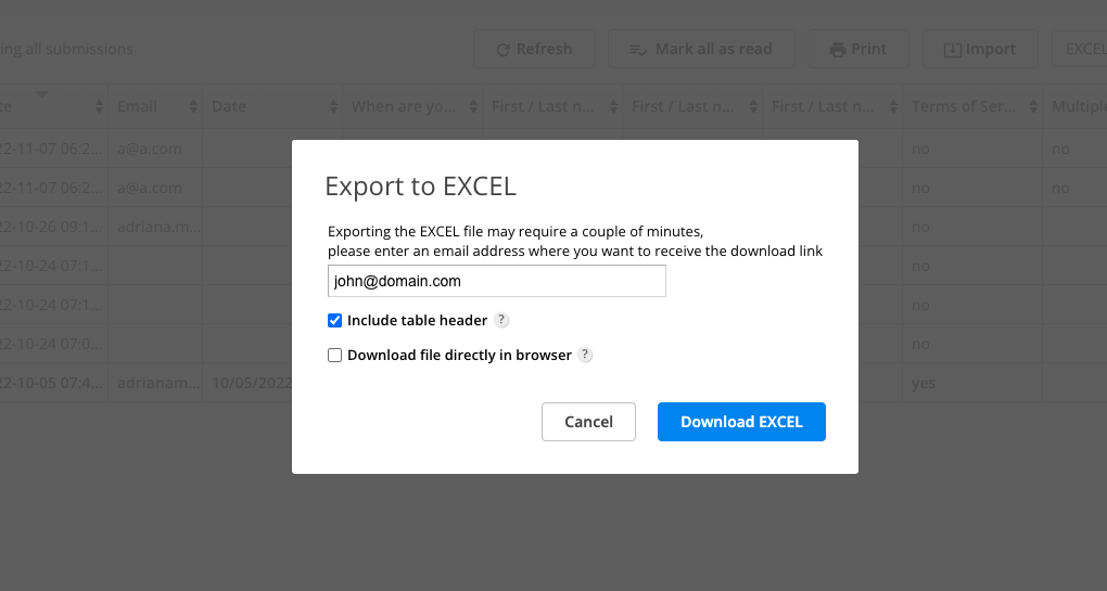 Export to Excel 123FormBuilder