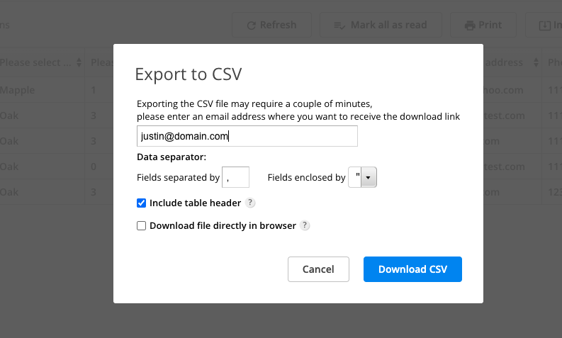 Export to CSV 123FormBuilder