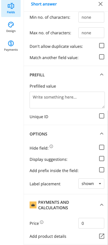 Premium icons for field settings in Editor