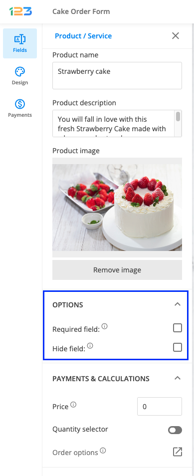 Required/hide product field