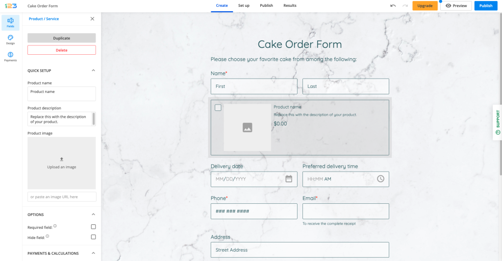 Add product field onto the form