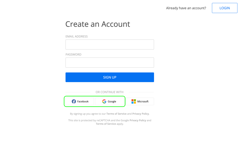 Create an account using an IdP provider