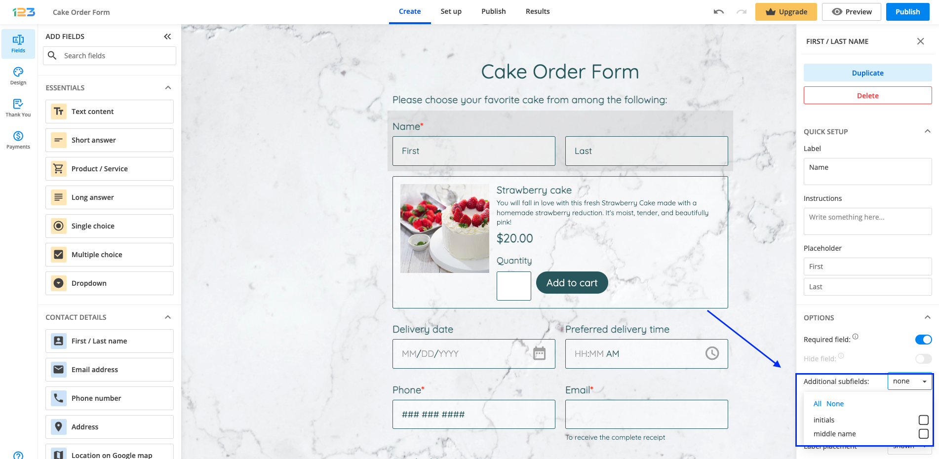 Help: Add middle name to the Name field | 123FormBuilder