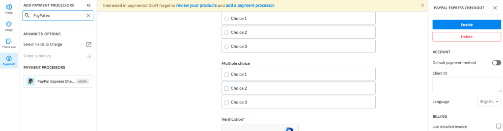 PayPal Express Checkoutadded on form