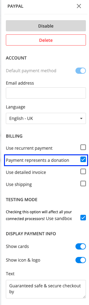 Payment represents a donation