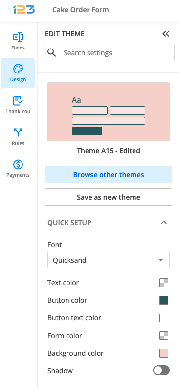 Quick setup theme settings