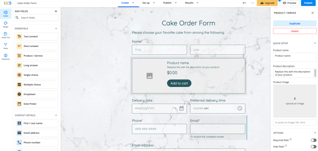 Add product field onto the form